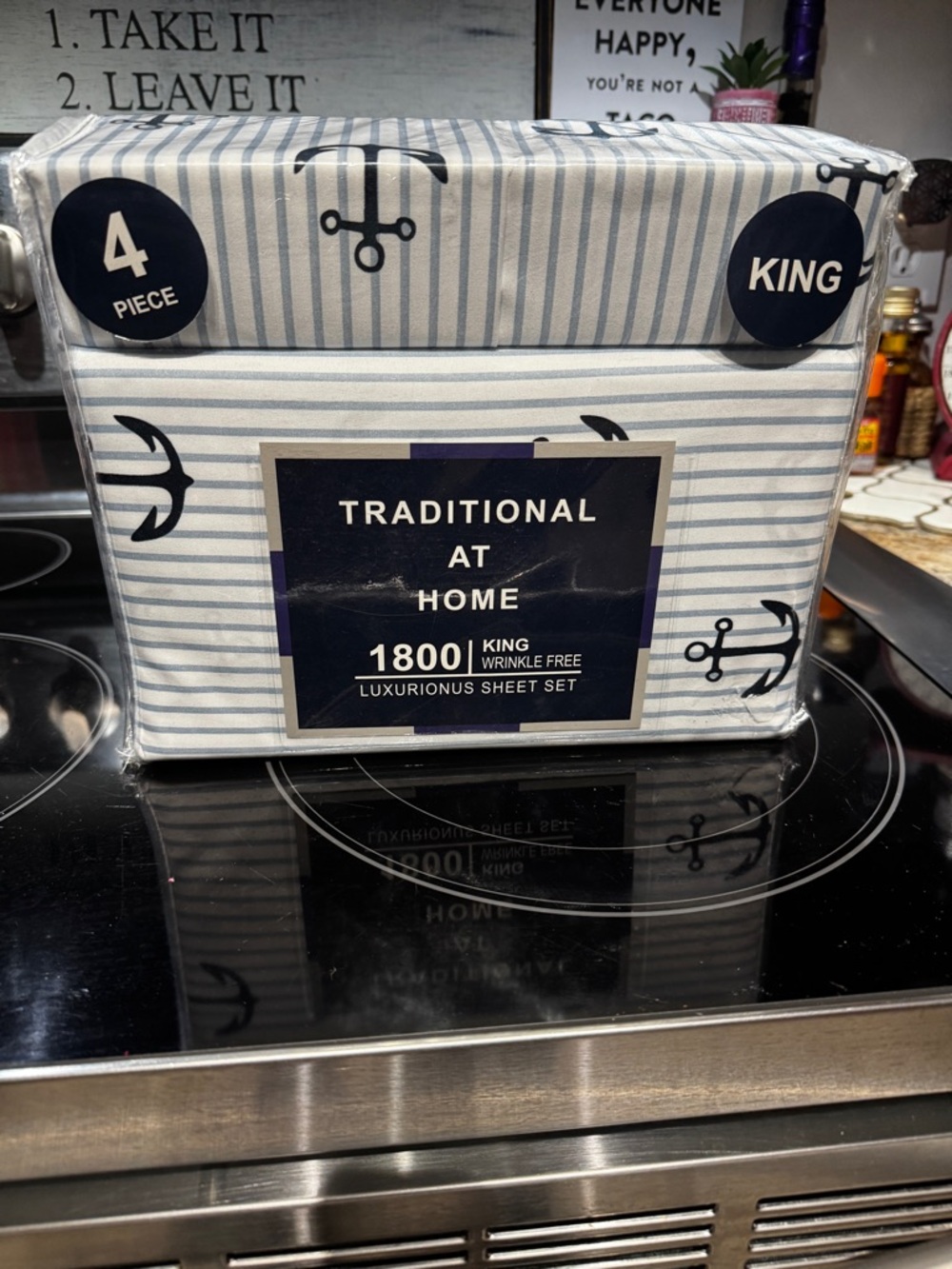 King Sheet Set - Blue Striped Anchor Design
